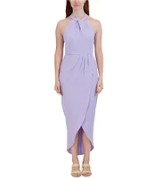 Julia Jordan Knot Halter Neck Sleeveless Faux Wrap Tulip Hem Midi Dress