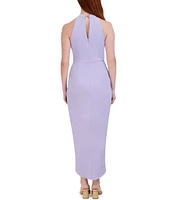 Julia Jordan Knot Halter Neck Sleeveless Faux Wrap Tulip Hem Midi Dress