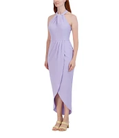 Julia Jordan Knot Halter Neck Sleeveless Faux Wrap Tulip Hem Midi Dress