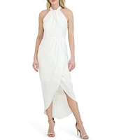 Julia Jordan Knot Halter Neck Sleeveless Faux Wrap Tulip Hem Midi Dress