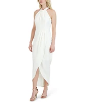 Julia Jordan Knot Halter Neck Sleeveless Faux Wrap Tulip Hem Midi Dress