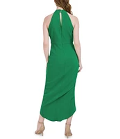 Julia Jordan Knot Halter Neck Sleeveless Faux Wrap Tulip Hem Midi Dress