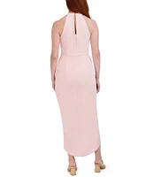 Julia Jordan Knot Halter Neck Sleeveless Faux Wrap Tulip Hem Midi Dress