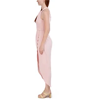 Julia Jordan Knot Halter Neck Sleeveless Faux Wrap Tulip Hem Midi Dress