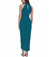 Julia Jordan Knot Halter Neck Sleeveless Faux Wrap Tulip Hem Midi Dress