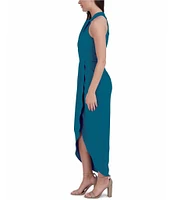 Julia Jordan Knot Halter Neck Sleeveless Faux Wrap Tulip Hem Midi Dress