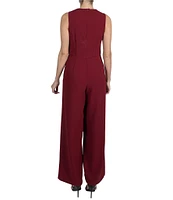 Julia Jordan Kors Crepe Asymmetrical Neck Sleeveless Pleated Shoulder Wide Leg Jumpsuit