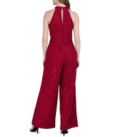 Julia Jordan Lace Sequin Halter Neck Sleeveless Jumpsuit