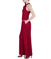 Julia Jordan Lace Sequin Halter Neck Sleeveless Jumpsuit