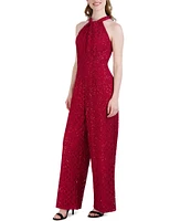 Julia Jordan Lace Sequin Halter Neck Sleeveless Jumpsuit