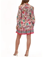 Julia Jordan Long Sleeve Paisley Print Faux Linen Shirtdress