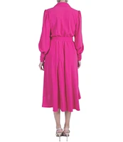 Julia Jordan Matte Crepe Surplice Lapel Neck Long Sleeve Tie Side Dress