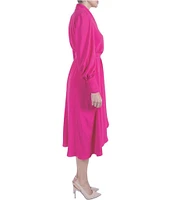 Julia Jordan Matte Crepe Surplice Lapel Neck Long Sleeve Tie Side Dress