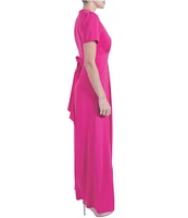 Julia Jordan Matte Crepe V-Neck Short Sleeve Wide Leg Pleated Jumpsuit