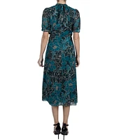 Julia Jordan Collar Neck Puff Sleeve Floral Print Midi Dress