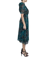 Julia Jordan Collar Neck Puff Sleeve Floral Print Midi Dress