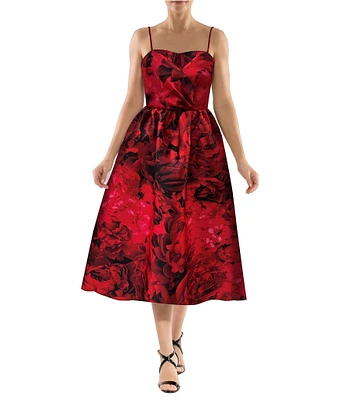 Julia Jordan Printed Monroe Twill Sweetheart Neck Sleeveless Spaghetti Strap A-Line Midi Dress