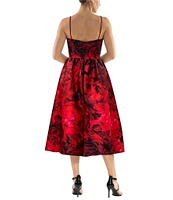 Julia Jordan Printed Monroe Twill Sweetheart Neck Sleeveless Spaghetti Strap A-Line Midi Dress