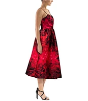 Julia Jordan Printed Monroe Twill Sweetheart Neck Sleeveless Spaghetti Strap A-Line Midi Dress