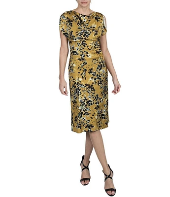 Julia Jordan Printed Satin Cowl Neck Sleeveless Dress