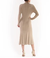 Julia Jordan Rib Knit Button Down Collar Long Sleeve Fit and Flare Midi Dress