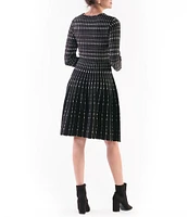 Julia Jordan Round Neck Dotted Long Sleeve Knit A-Line Dress