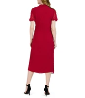 Julia Jordan Ruffled Mock Neck Short Puff Sleeve Tie Waist Midi Dress