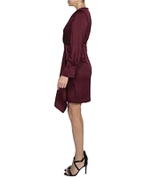 Julia Jordan Satin Surplice V-Neck Long Sleeve Front Drape A-Line Dress