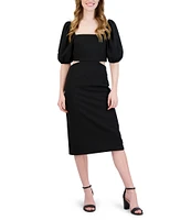 Julia Jordan Short Puffed Sleeve Square Neck Side Cut-Out Sheath Midi Dress