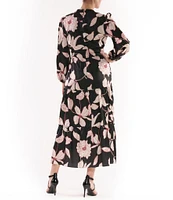 Julia Jordan Split V Floral Print Satin Midi Dress