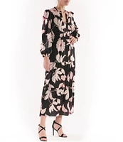 Julia Jordan Split V Floral Print Satin Midi Dress