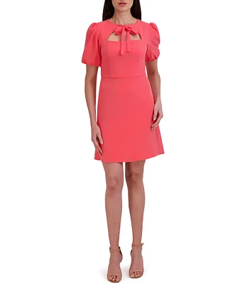 Julia Jordan Stretch Bow Tie A-Line Short Puff Sleeve Dress