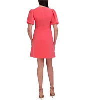 Julia Jordan Stretch Bow Tie A-Line Short Puff Sleeve Dress