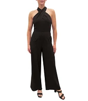 Julia Jordan Stretch Criss Cross Halter Neckline Sleeveless Jumpsuit