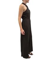 Julia Jordan Stretch Criss Cross Halter Neckline Sleeveless Jumpsuit