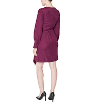 Julia Jordan Stretch Faux Suede Surplice V-Neck Long Sleeve Ruffle Front Dress