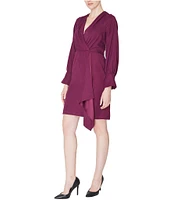 Julia Jordan Stretch Faux Suede Surplice V-Neck Long Sleeve Ruffle Front Dress