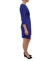 Julia Jordan Stretch V-Neck 3/4 Sleeve Knot Waist Sheath Dress