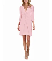 Julia Jordan Stretch V-Neck 3/4 Sleeve Knot Waist Sheath Dress