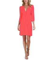 Julia Jordan Stretch V-Neck 3/4 Sleeve Knot Waist Sheath Dress