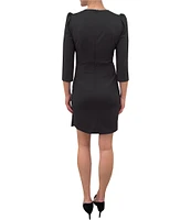 Julia Jordan Stretch V-Neck 3/4 Sleeve Knot Waist Sheath Dress