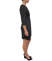 Julia Jordan Stretch V-Neck 3/4 Sleeve Knot Waist Sheath Dress