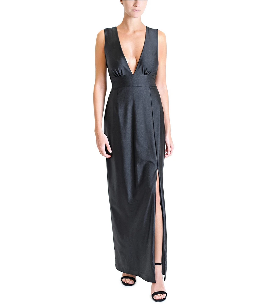 Julia Jordan Stretch V-Neck Sleeveless Long Dress