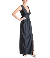 Julia Jordan Stretch V-Neck Sleeveless Long Dress