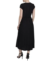 Julia Jordan V-Neck Short Sleeve Button Tie Front Midi Dress