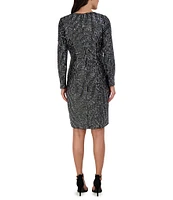 Julia Jordan Velvet Sequin Surplice V-Neck Long Sleeve Sheath Dress