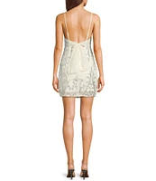 Jump Beaded Sequin Pattern V-Neck Spaghetti Strap Tulle Tie Back Dress