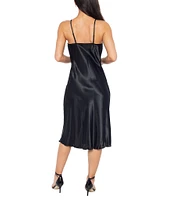 Jump Cowl Neck Sleeveless Strap Detail Satin Midi Dress