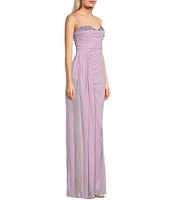 Jump Glitter Embellished Bust Sweetheart Neck Spaghetti Strap Sash Side Slit Gown