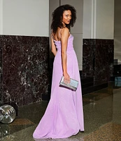 Jump Glitter Embellished Bust Sweetheart Neck Spaghetti Strap Sash Side Slit Gown